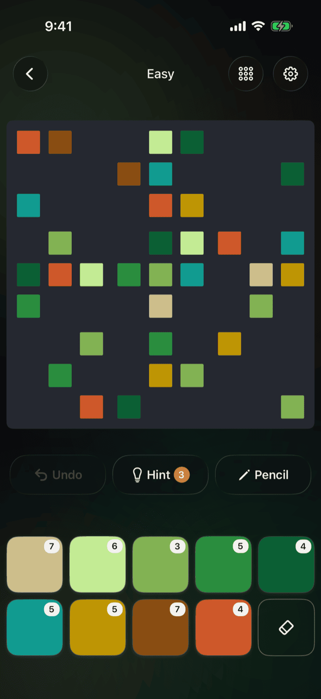 A board in dark mode with a premium green palette.